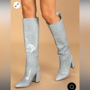 Light blue snakeskin boots